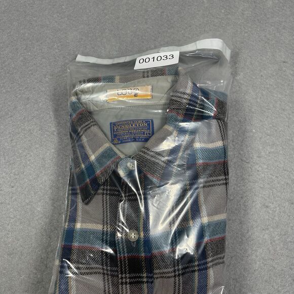 VTG Pendleton Shirt Large Mens Wool Flannel LOBO Plaid Long Sleeve Elbow Patch - Picture 12 of 12